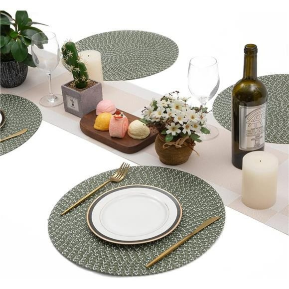 Round Braided Placemats Set of 6 Two Tone Woven Floral Table Mats Washable - Picture 7 of 7
